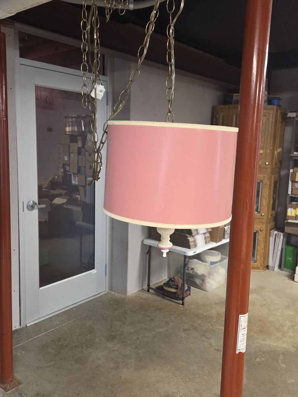 Coral Pink Drum Pendant Lamp with Cream Trim